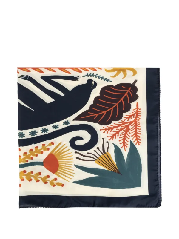 Etro X Etro Tabby Booth Silk Twill Scarf with Placed Print in Neutrals