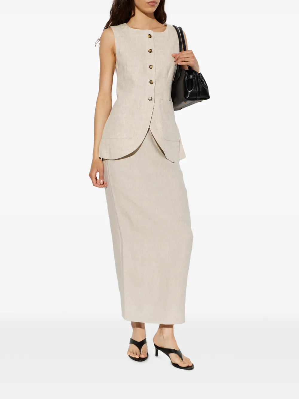Posse Emma linnen midi-rok met split Beige