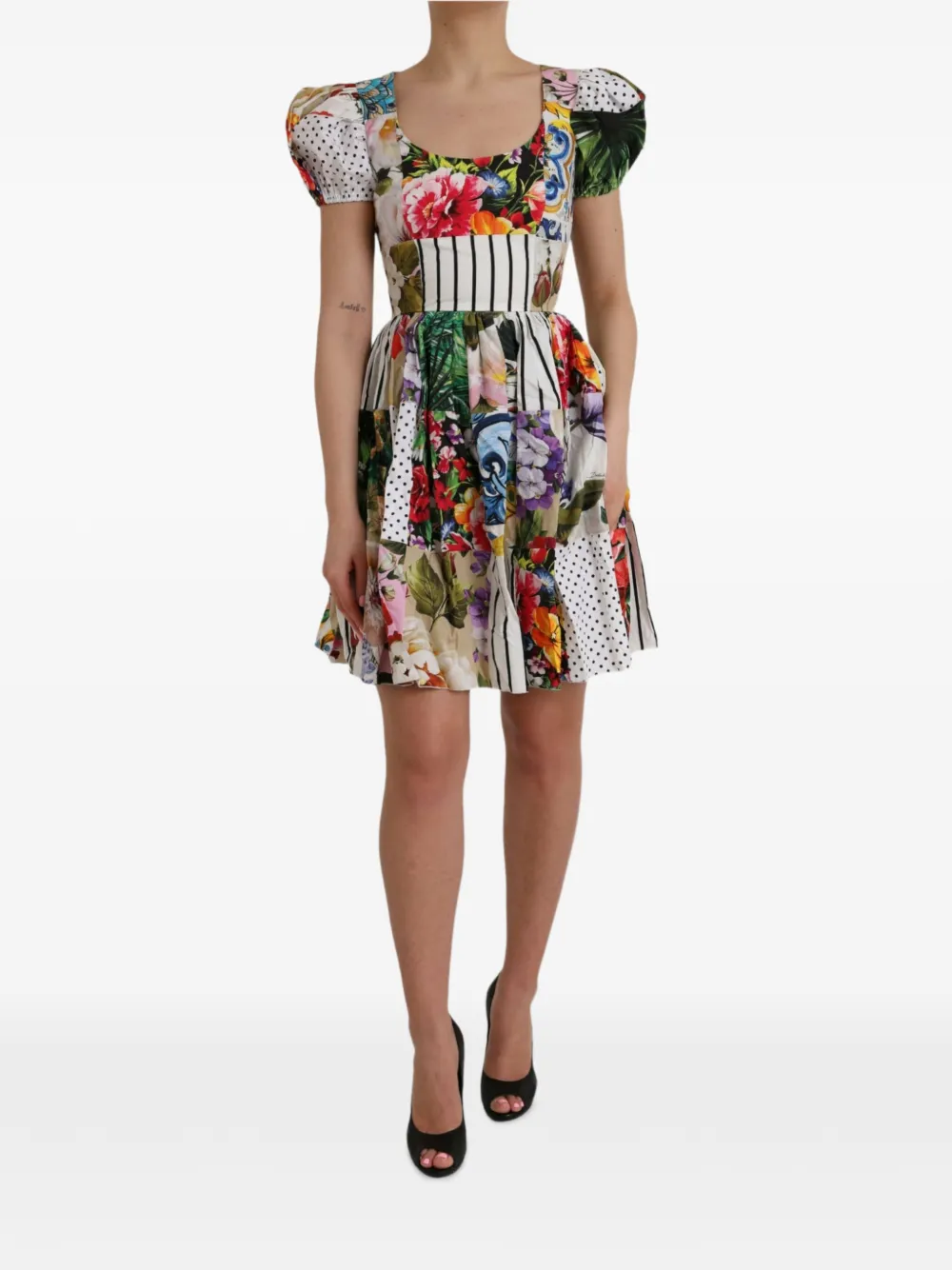 Dolce & Gabbana Abito lungo con design patchwork - Bianco