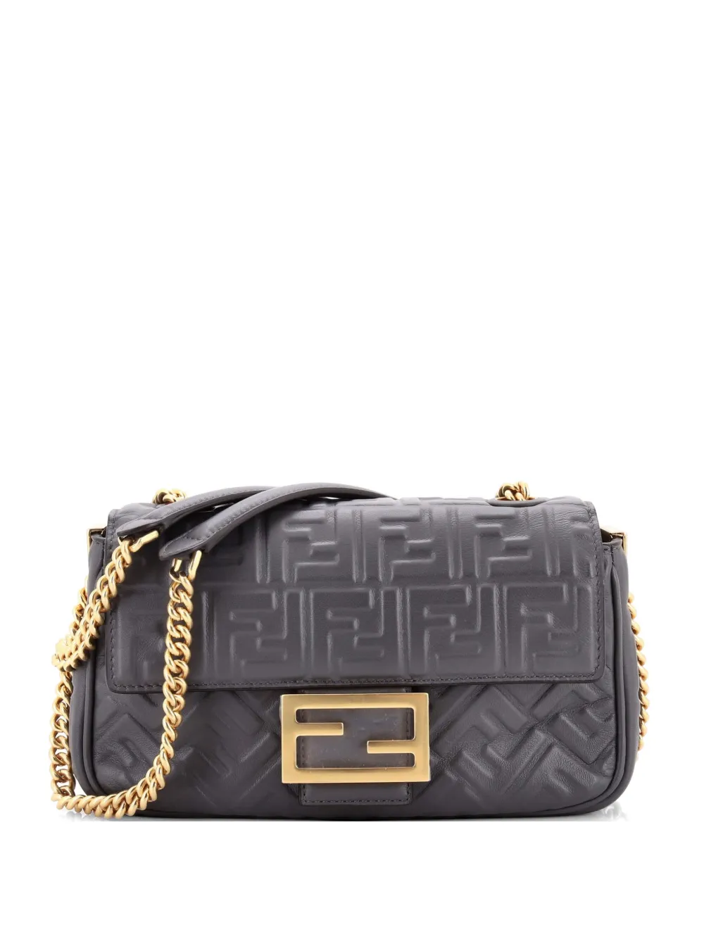 Fendi Pre-Owned Midi Baguette Chain Bag Zucca Embossed Leather Medium shoulder bag - Grigio