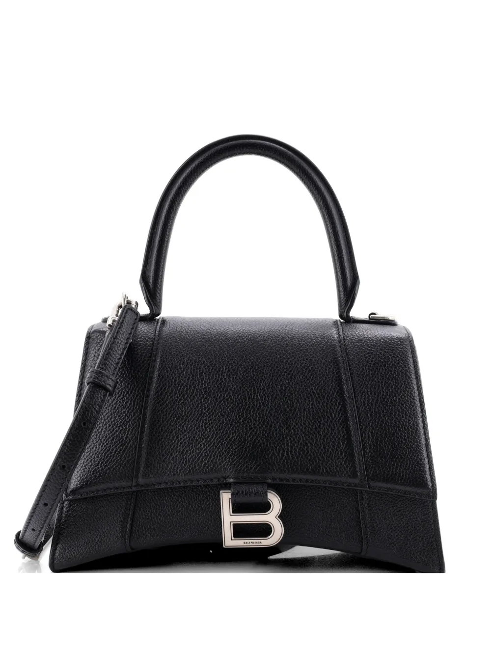 Pre-owned Balenciaga Hourglass Top Handle Bag Leather Small Satchel In Black