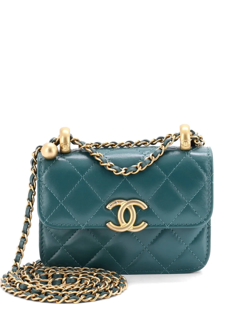 CHANEL Pre-Owned Perfect Fit Flap Coin Purse with Chain Quilted Calfskin clutch bag - Verde
