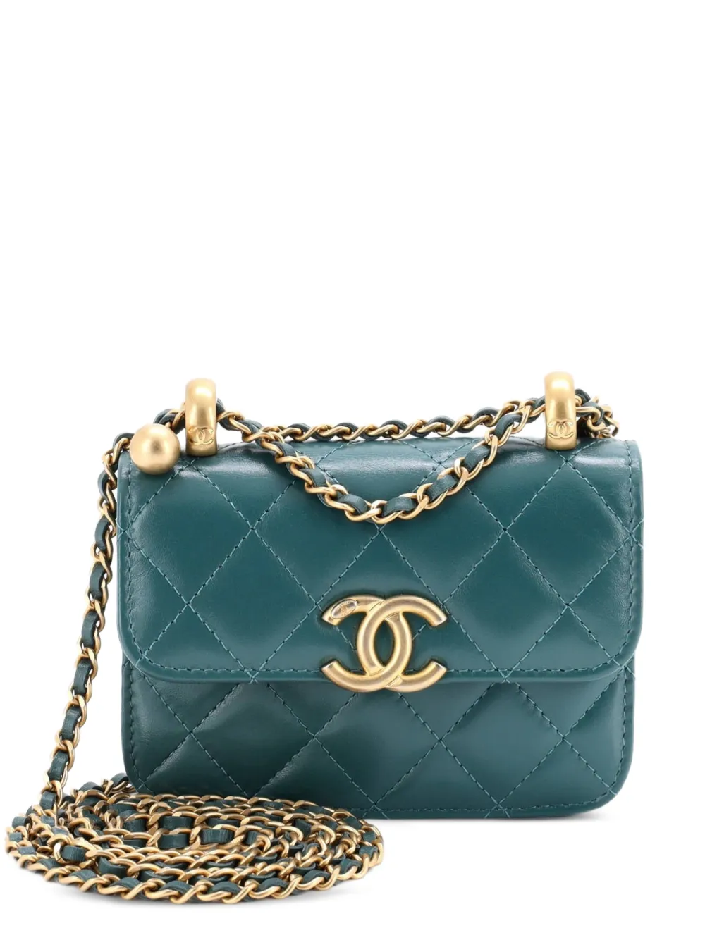 CHANEL Pre-Owned Perfect Fit Flap Coin Purse with Chain Quilted Calfskin clutch bag - Verde
