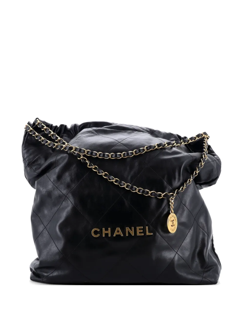CHANEL Pre-Owned Borsa passepartout 22 grande in pelle di vitello trapuntata con catena - Nero