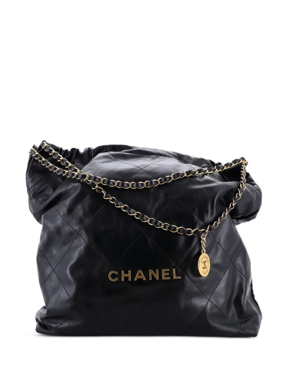 CHANEL Pre-Owned Borsa passepartout 22 grande in pelle di vitello trapuntata con catena - Nero
