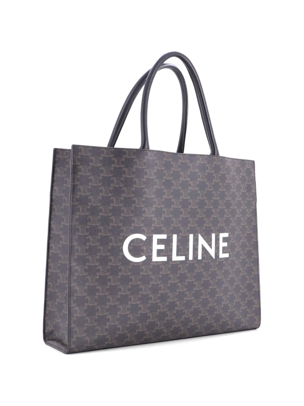 Celine Pre-owned Horizontal Logo Cabas Triomphe Coated Canvas Tote Bag in Brown, view 3