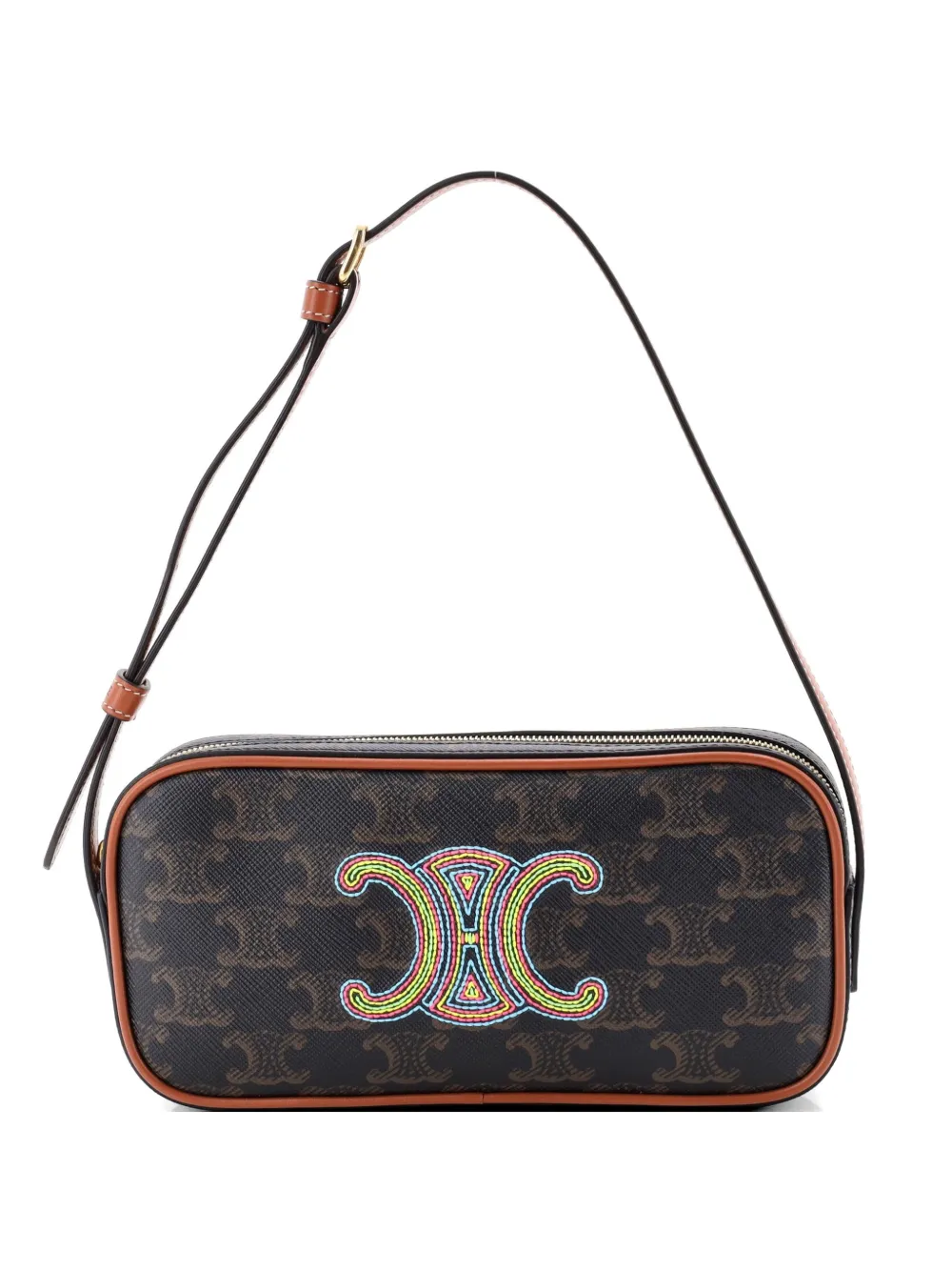 Celine Pre-Owned Borsa a spalla Triomphe piccola in tela cerata con ricamo - Marrone