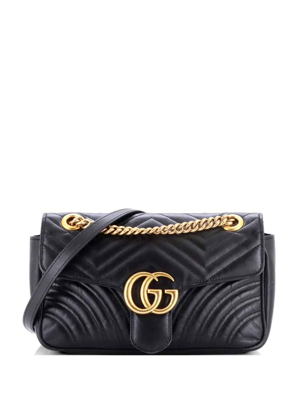 Gucci Pre-Owned Borsa a spalla GG Marmont media in pelle matelassé con battente - Nero