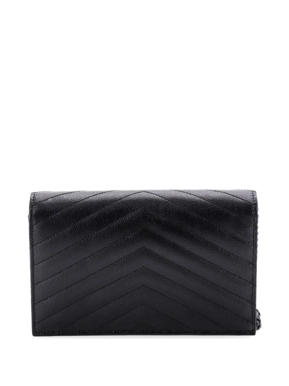  Saint Laurent Pre-owned Classic Monogram Wallet On Chain Matelasse Chevron Leather Small Crossbody Bag - Noir 