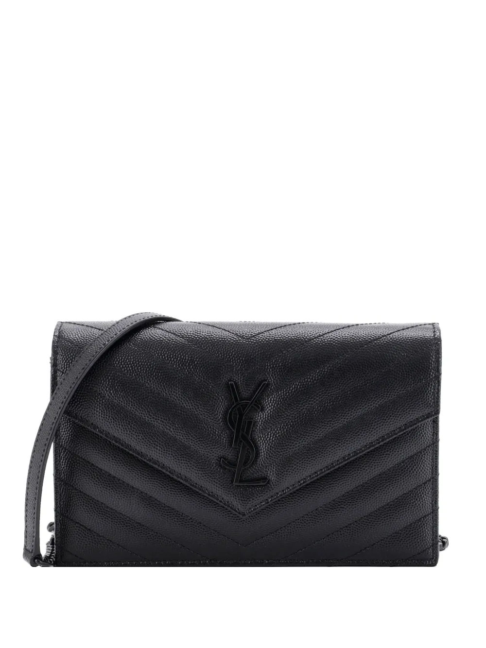 Saint Laurent Pre-Owned Classic Monogram Wallet on Chain Matelasse Chevron Leather Small crossbody bag - Black