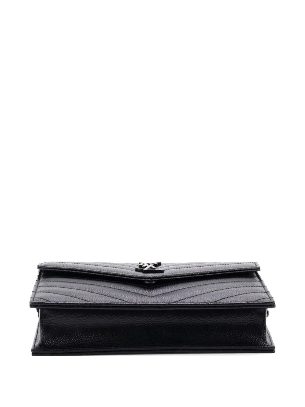 Saint Laurent Pre-owned Classic Monogram Wallet On Chain Matelasse Chevron Leather Small Crossbody Bag - Noir 