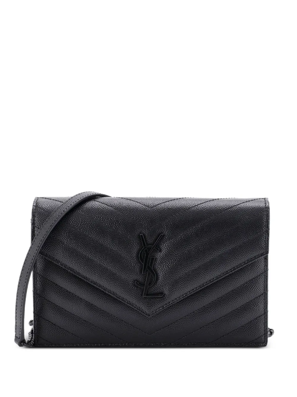 Saint Laurent Pre-Owned Kleine Classic Monogram Umängetasche aus Leder mit Kettenriemen und Chevron-Steppung - Schwarz
