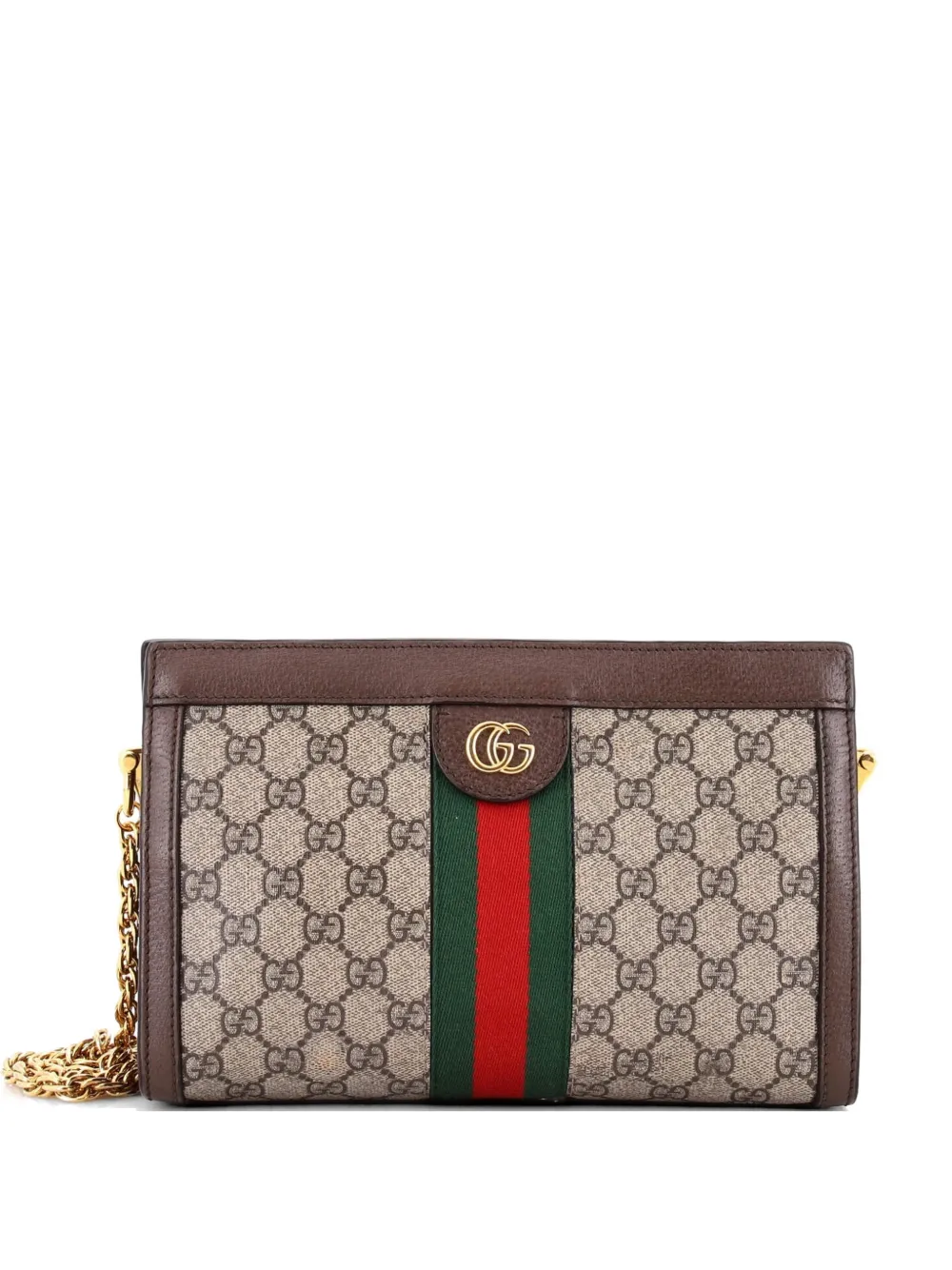 Gucci Pre-Owned Borsa a tracolla Ophidia piccola in tela cerata GG con catena - Marrone