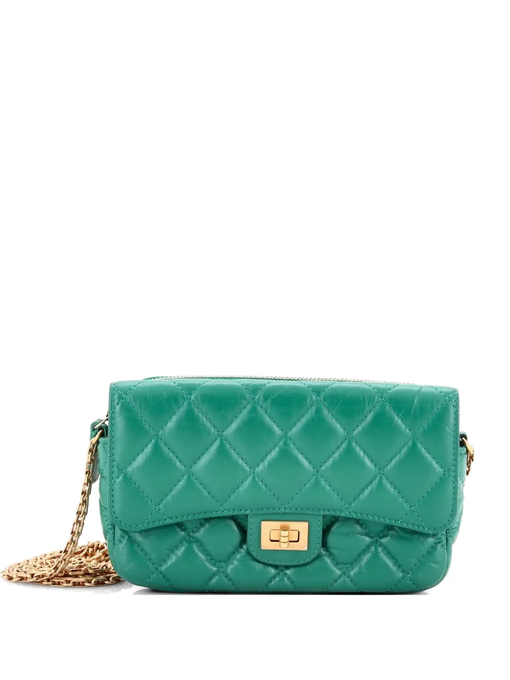 CHANEL Pre-Owned Borsa a spalla Reissue 2.55 in pelle di vitello trapuntata con catena - Verde