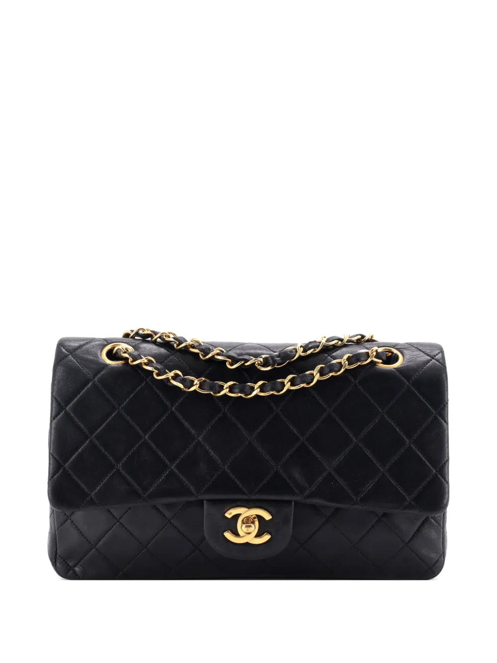 CHANEL Pre-Owned Borsa a spalla Classic Double Flap media in pelle di agnello trapuntata - Nero