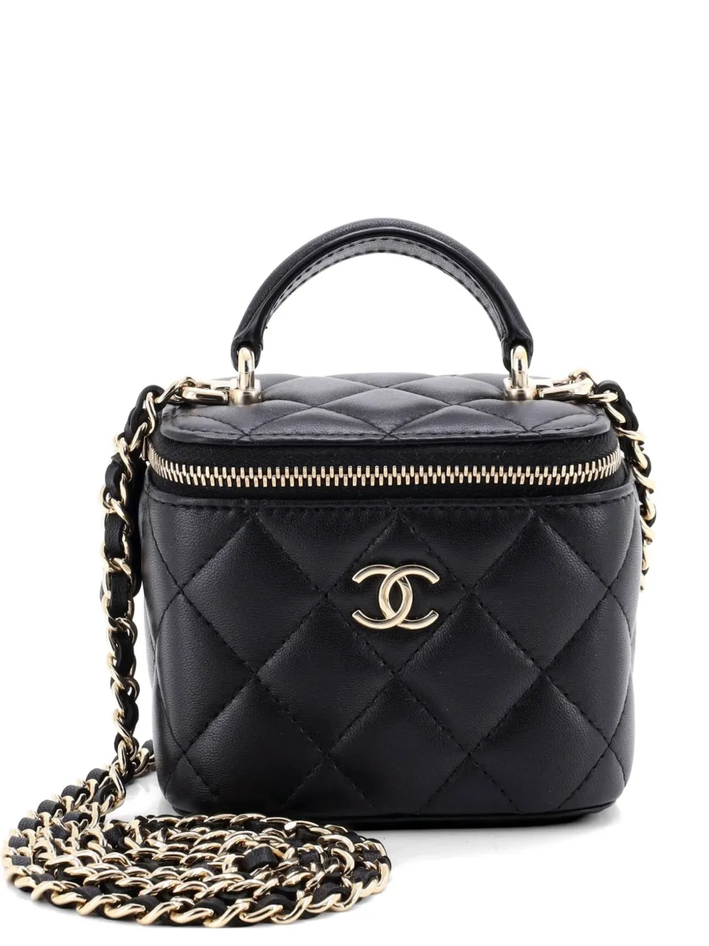 CHANEL Pre-Owned Classic Top Handle Vanity Case with Chain Quilted Lambskin Mini crossbody bag - Black