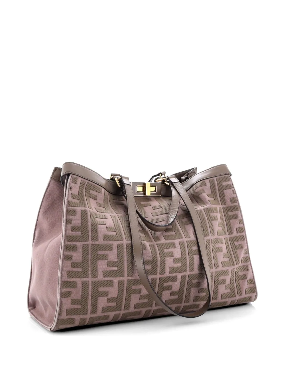  Fendi Pre-owned Borsa Tote Peekaboo X- Media In Tessuto Jacquard E Pelle Con Motivo Zucca - Toni Neutri 