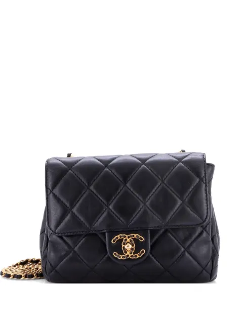 CHANEL Pre-Owned Chain Woven CC Square Accordion Flap Bag Quilted Lambskin Mini shoulder bag