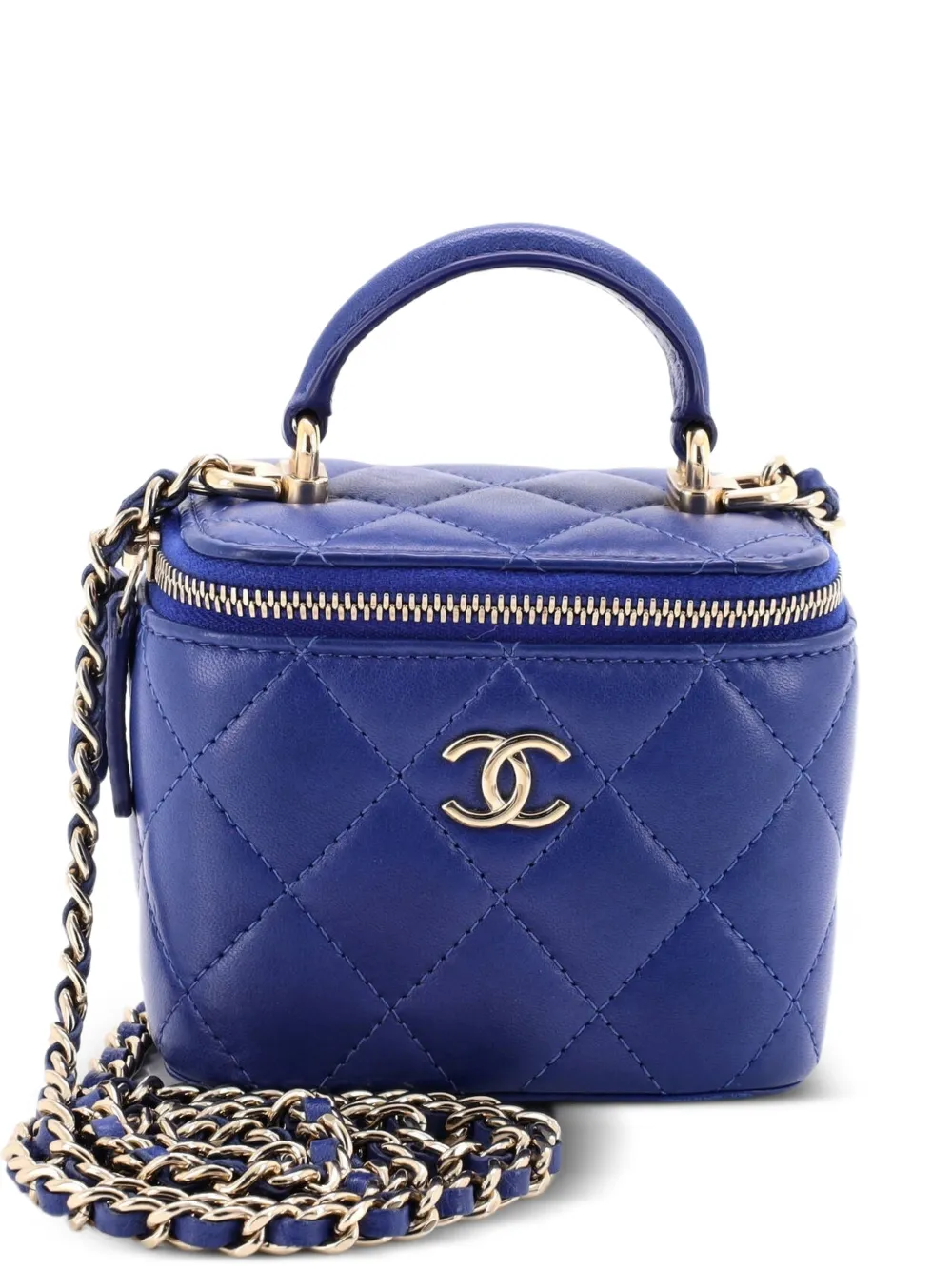 CHANEL Pre-Owned Classic Top Handle Vanity Case with Chain Quilted Lambskin Mini crossbody bag - Blue