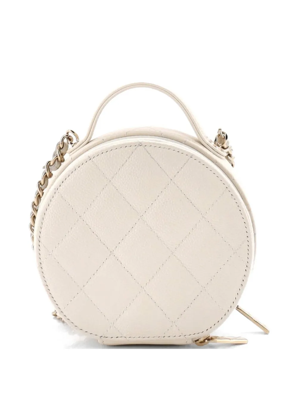 CHANEL Pre-Owned Borsa a tracolla Vanity Case tonda piccola in pelle Caviar trapuntata con manico catena - Toni neutri