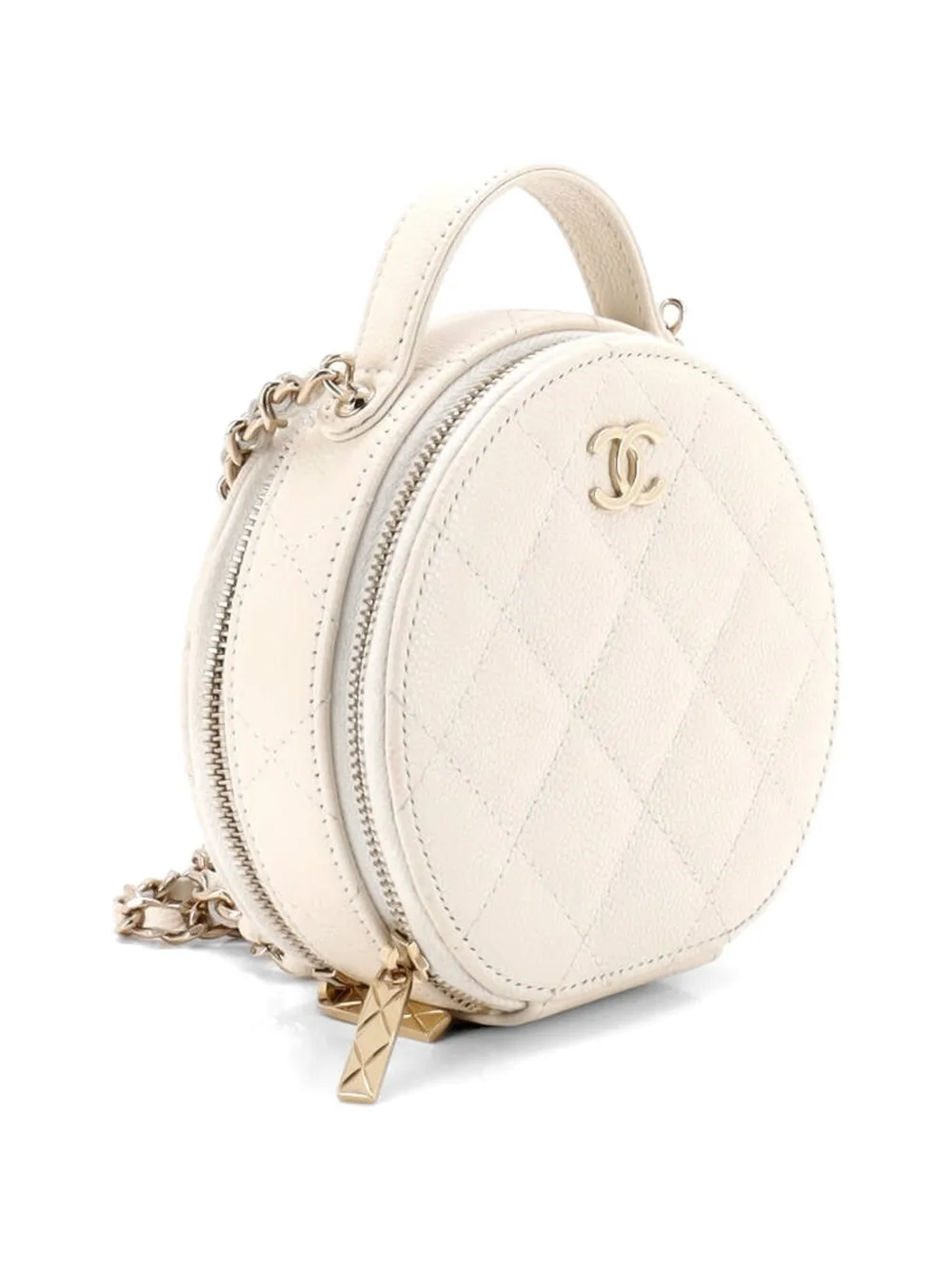  Chanel Pre-owned Bandolera Handle With Care Round Vanity Case Pequeña De Cuero Caviar Con Diseño Acolchado - Neutro 
