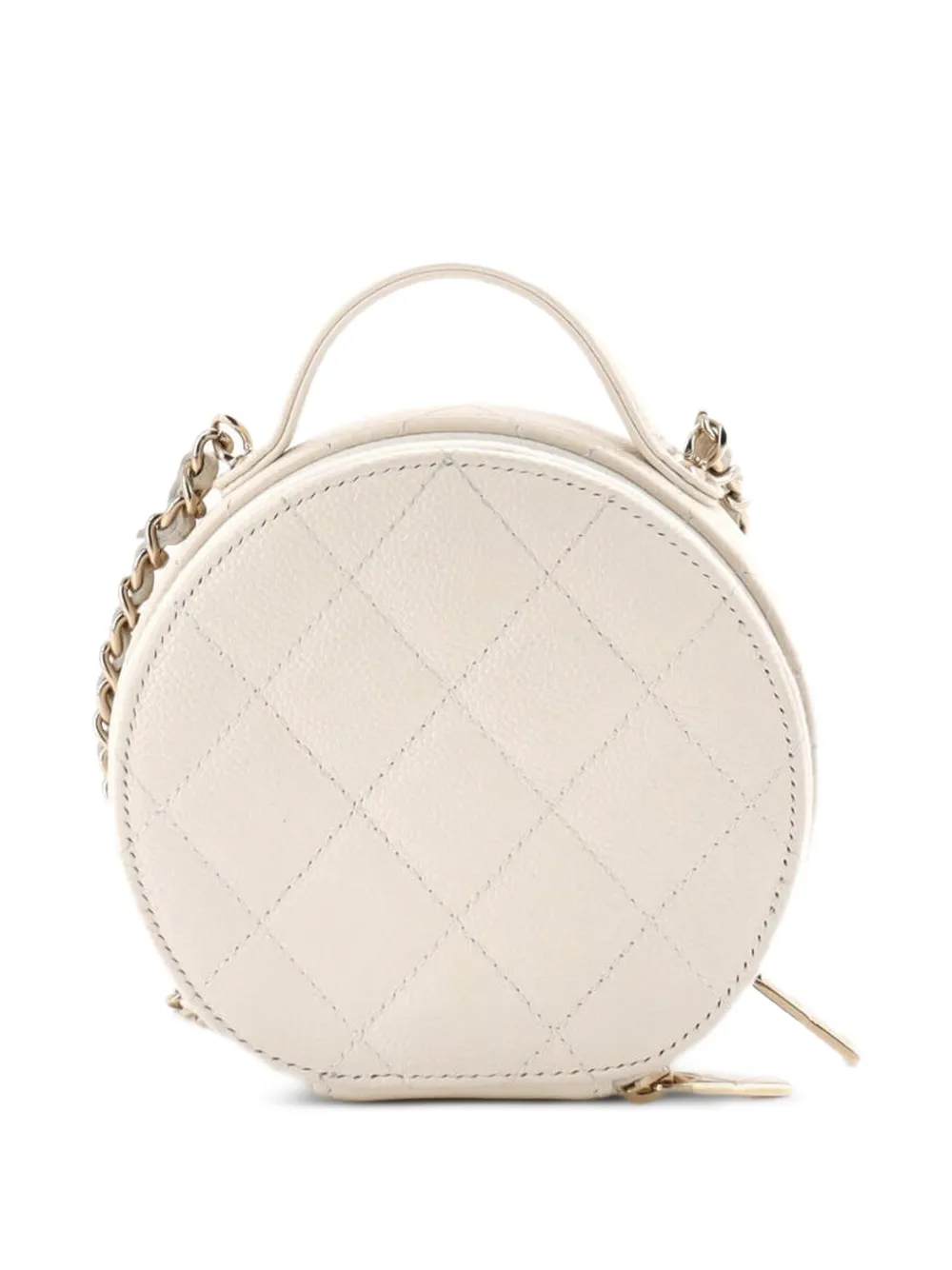  Chanel Pre-owned Handle With Care Round Vanity Case With Chain Quilted Caviar Small Crossbody Bag - Tons Neutres 