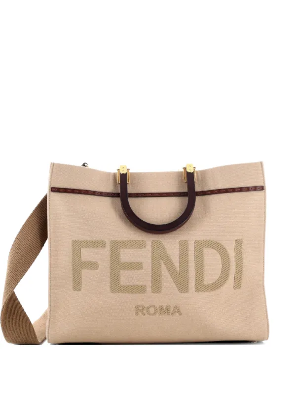 Fendi Pre-owned Sunshine Shopper Canvas Medium Tote Bag in Neutrals