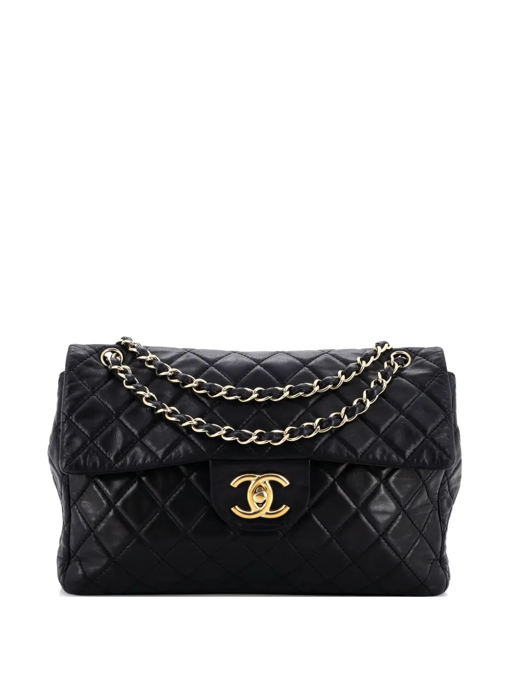 CHANEL Pre-Owned Borsa a spalla maxi in pelle di agnello trapuntata con battente - Nero