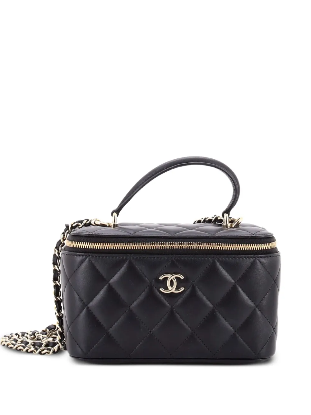 CHANEL Pre-Owned Classic Top Handle Vanity Case with Chain Quilted Lambskin Small crossbody bag - Black