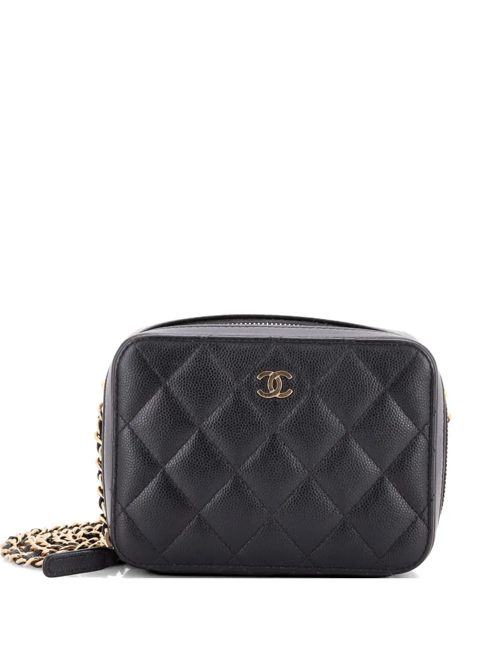 CHANEL Pre-Owned Borsa a spalla CC mini in pelle Caviar trapuntata con catena - Nero