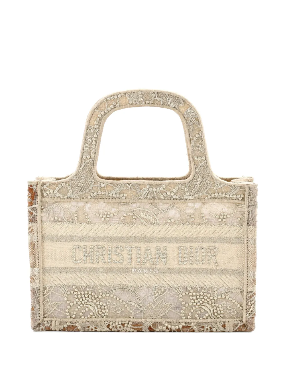 Pre-owned Dior Book Embroidered Canvas Mini Tote Bag In Gold