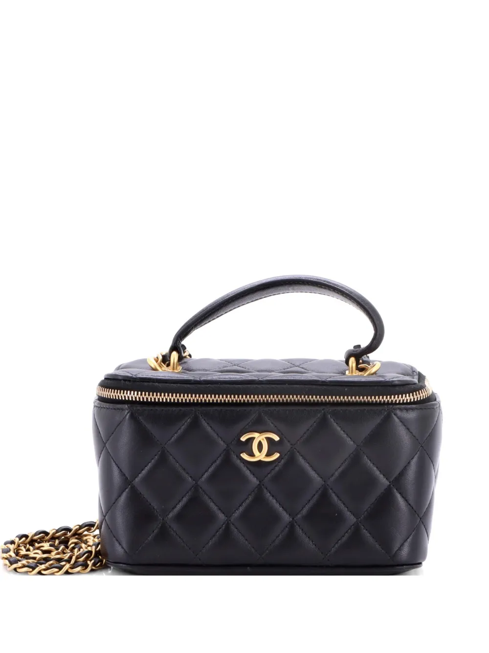 CHANEL Pre-Owned Borsa a tracolla Vanity Case mini in pelle di agnello trapuntata con manico - Nero