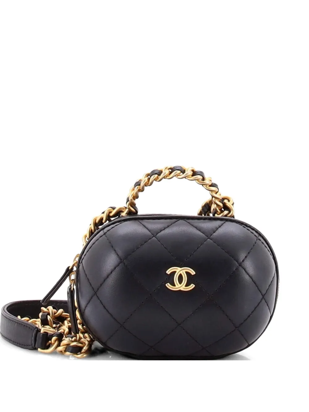 CHANEL Pre-Owned Borsa a tracolla CC Bubble mini in pelle di agnello trapuntata con manico e catena - Nero