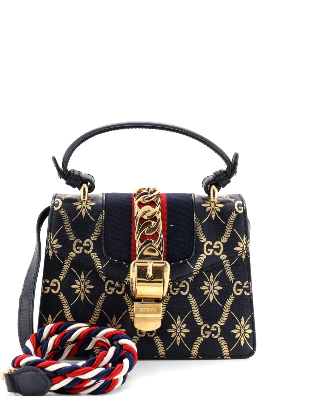 Gucci Pre-Owned Borsa a spalla Sylvie mini in pelle con manico e stampa - Blu