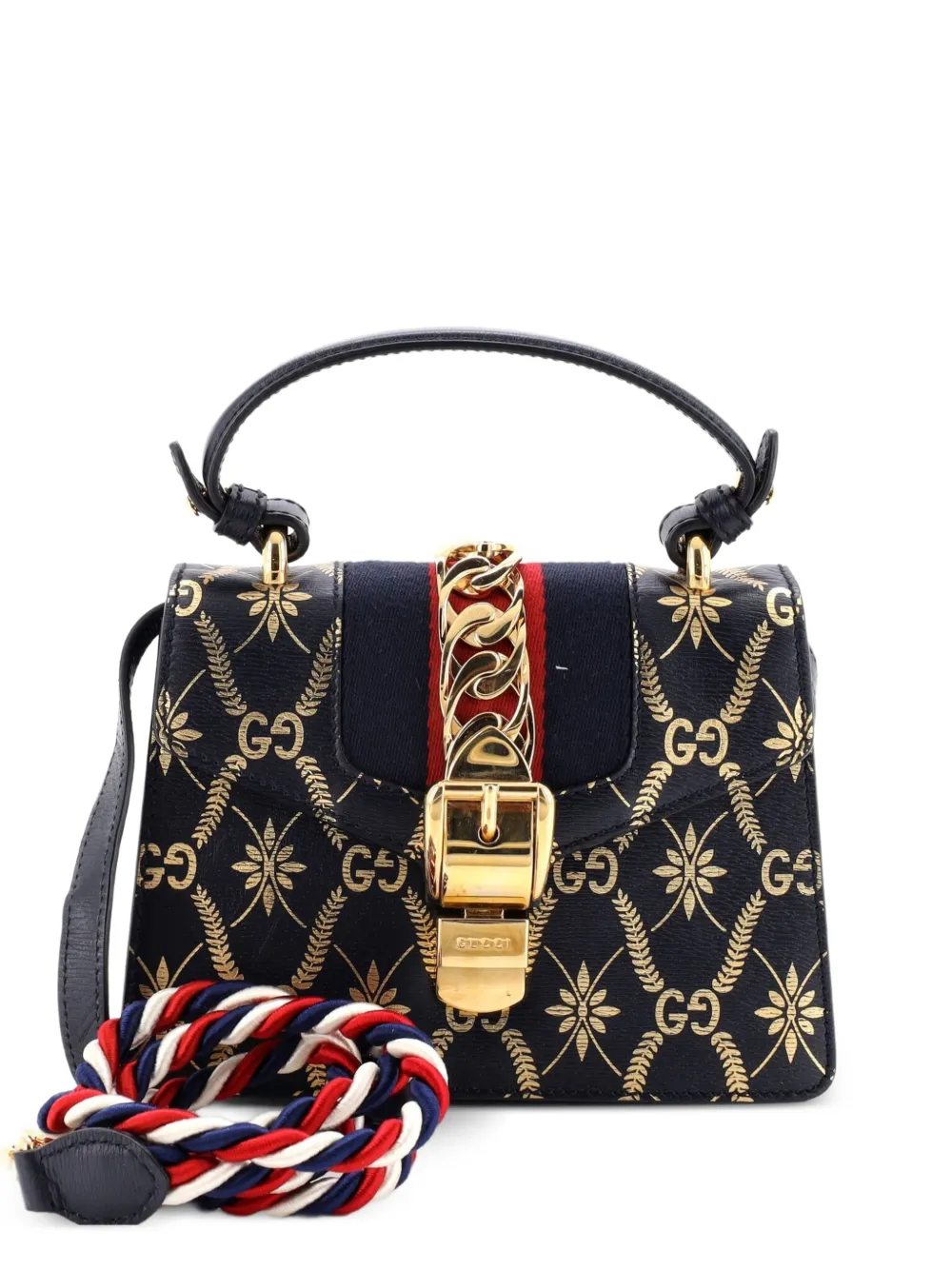 Gucci Pre-Owned Borsa a spalla Sylvie mini in pelle con manico e stampa - Blu
