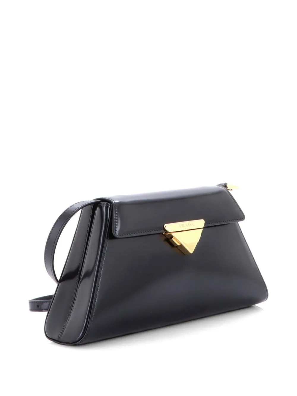 Prada Pre-owned Trapezoid Flap Brushed Leather Shoulder Bag in Black, view 3