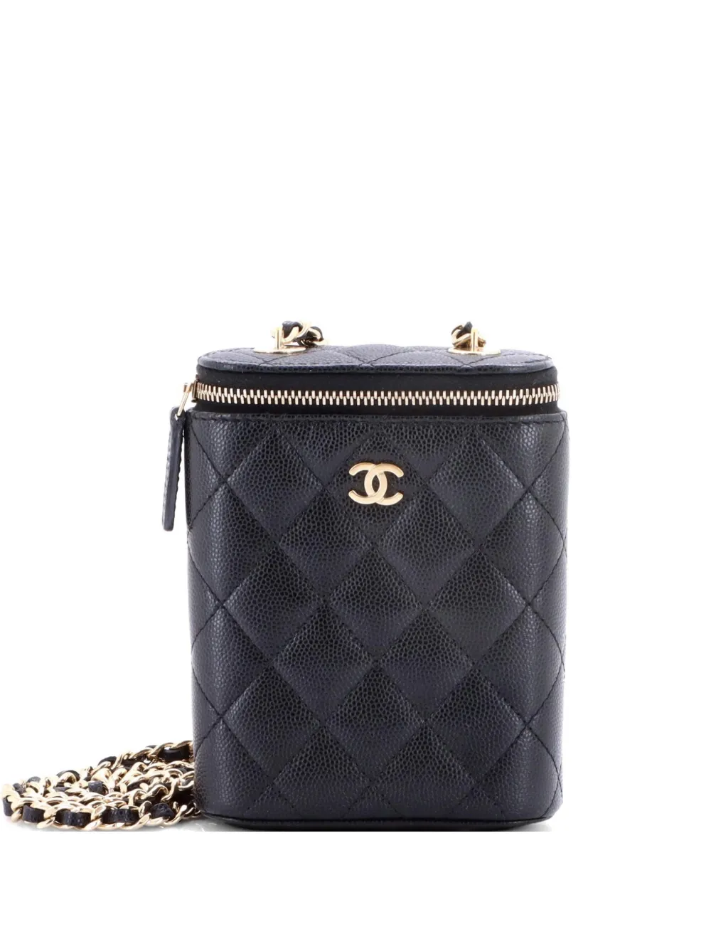 CHANEL Pre-Owned Borsa a spalla Vertical Classic Vanity Case piccola in pelle Caviar trapuntata con catena - Nero