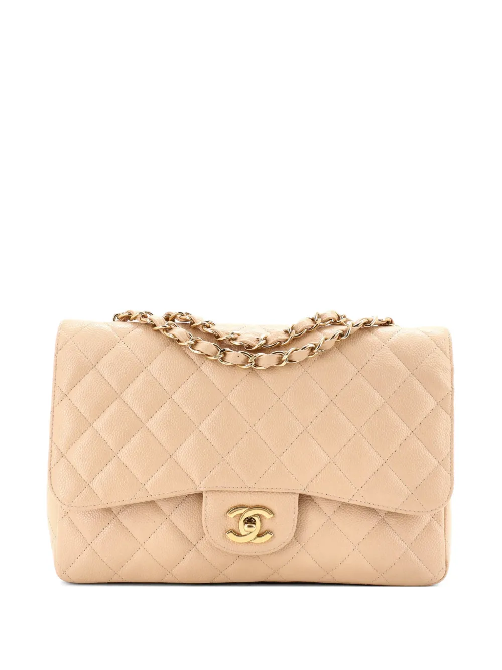 CHANEL Pre-Owned Borsa a spalla Jumbo in pelle Caviar trapuntata con battente - Toni neutri
