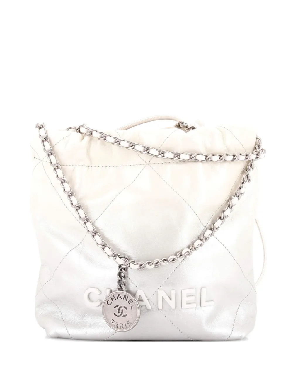 CHANEL Pre-Owned Borsa a tracolla 22 mini trapuntata in pelle di vitello metallizzata con effetto sfumato - Argento