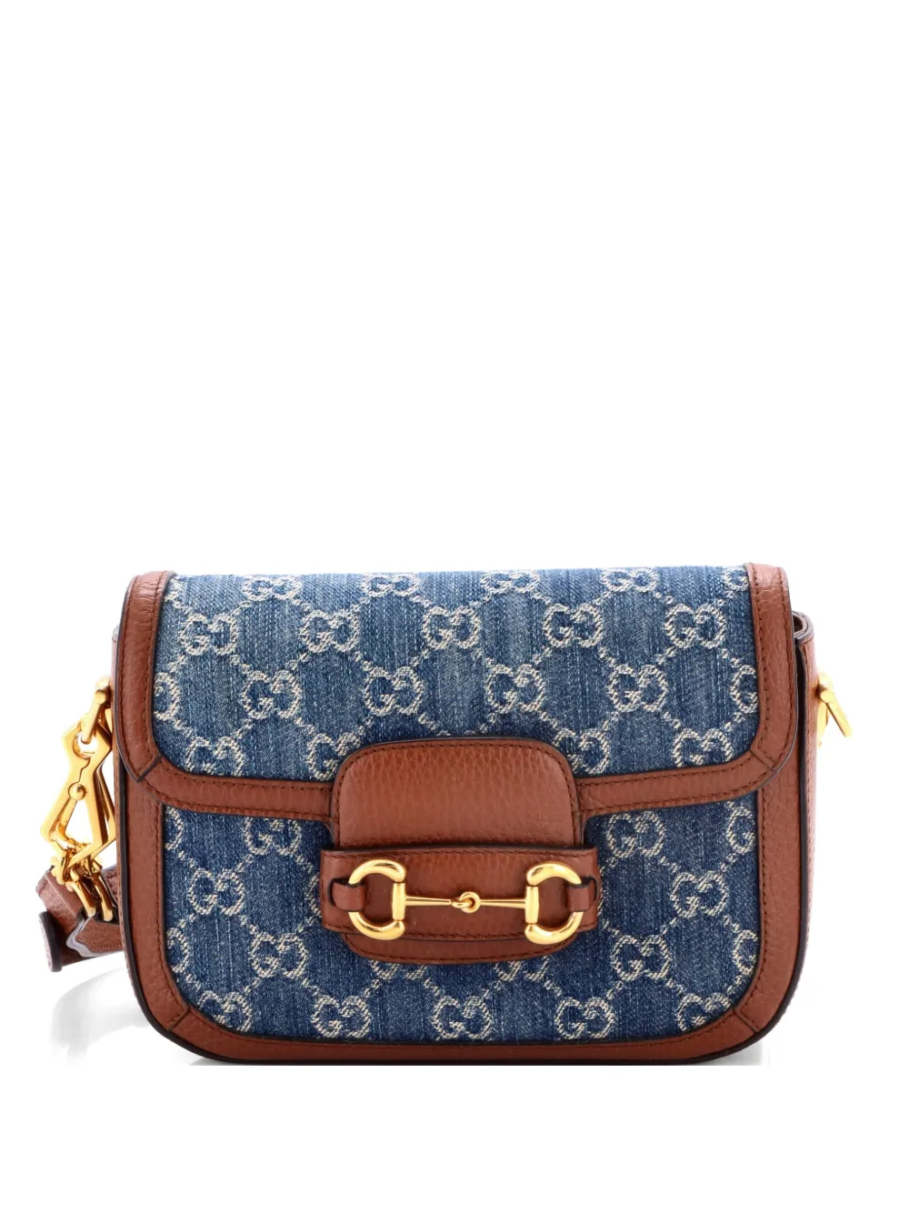 Gucci Pre-Owned Borsa a spalla Horsebit 1955 mini in denim GG - Blu