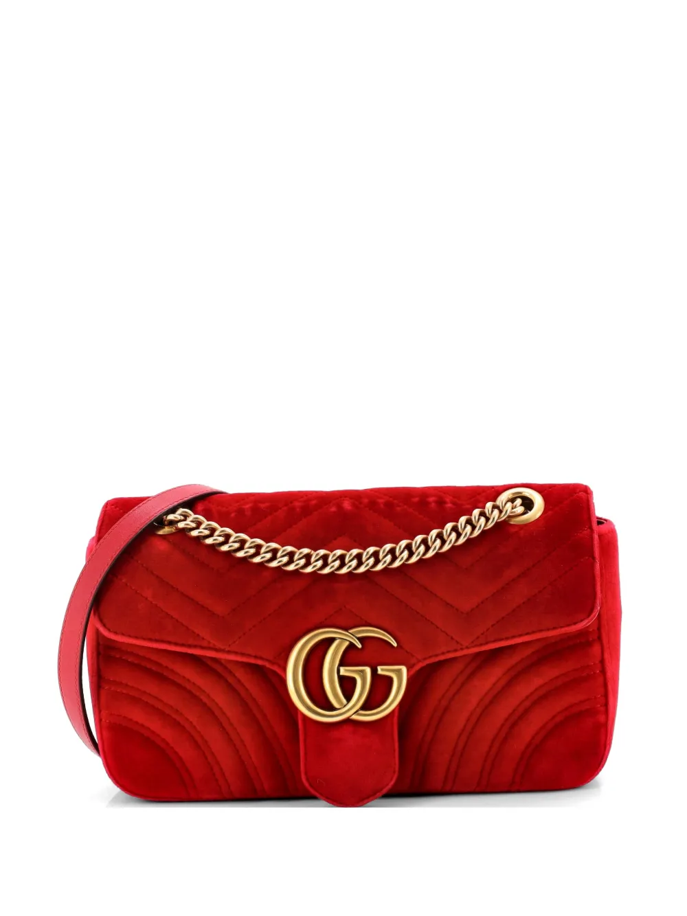 Gucci Pre-Owned Borsa a spalla GG Marmont piccola in velluto matelassé - Rosso