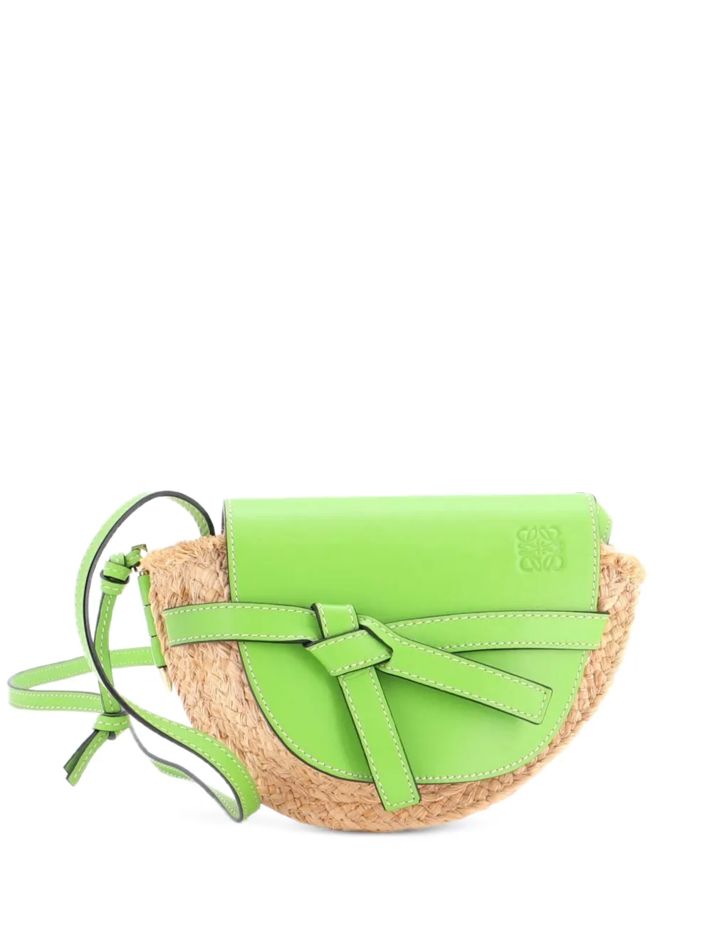 Loewe Pre-Owned Gate Leather Shoulder Leather with Raffia Mini crossbody bag - Green