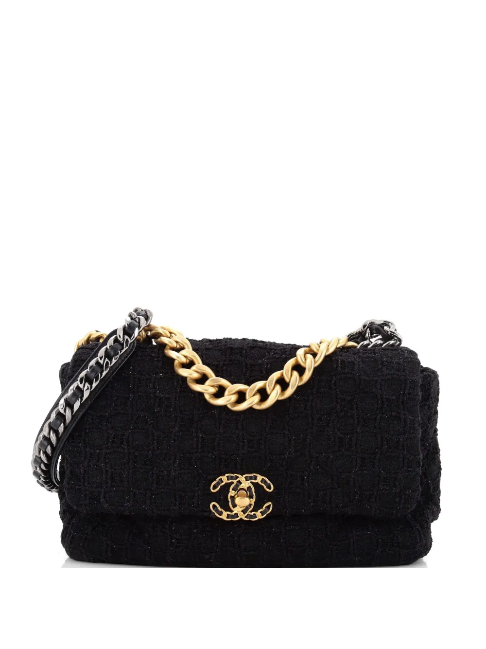 CHANEL Pre-Owned Borsa a tracolla 19 grande in tweed trapuntato con battente - Nero