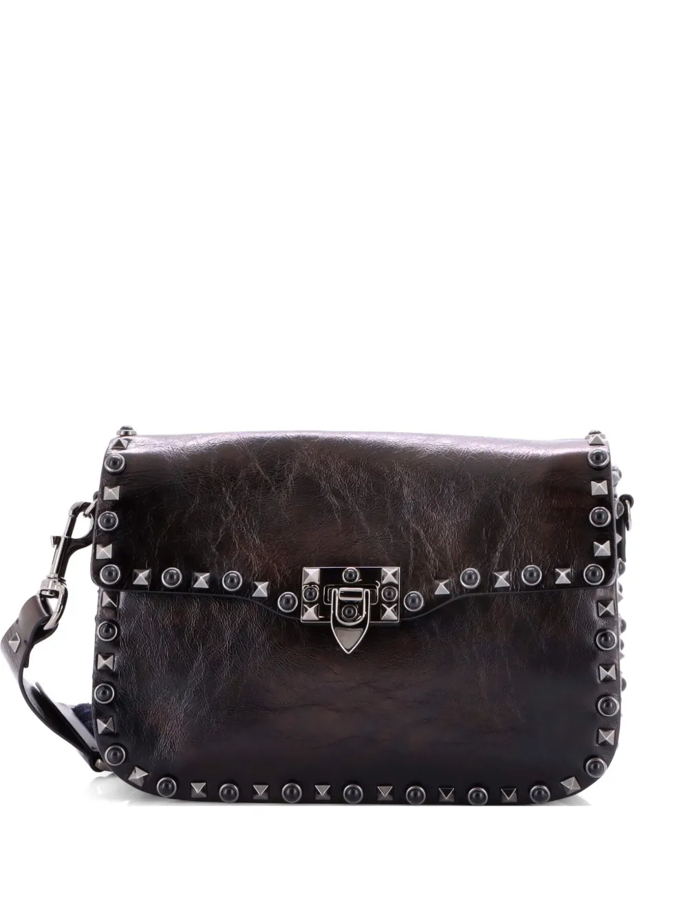 Valentino Garavani Pre-Owned Borsa a tracolla Rolling Rockstud piccola in pelle con cabochon - Nero