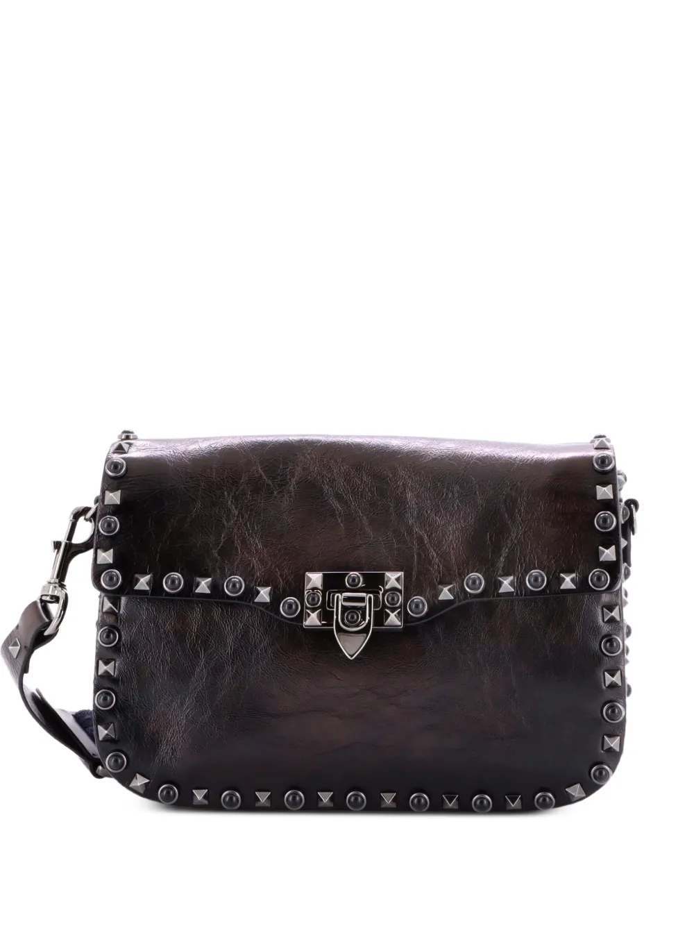 Valentino Garavani Pre-Owned Borsa a tracolla Rolling Rockstud piccola in pelle con cabochon - Nero