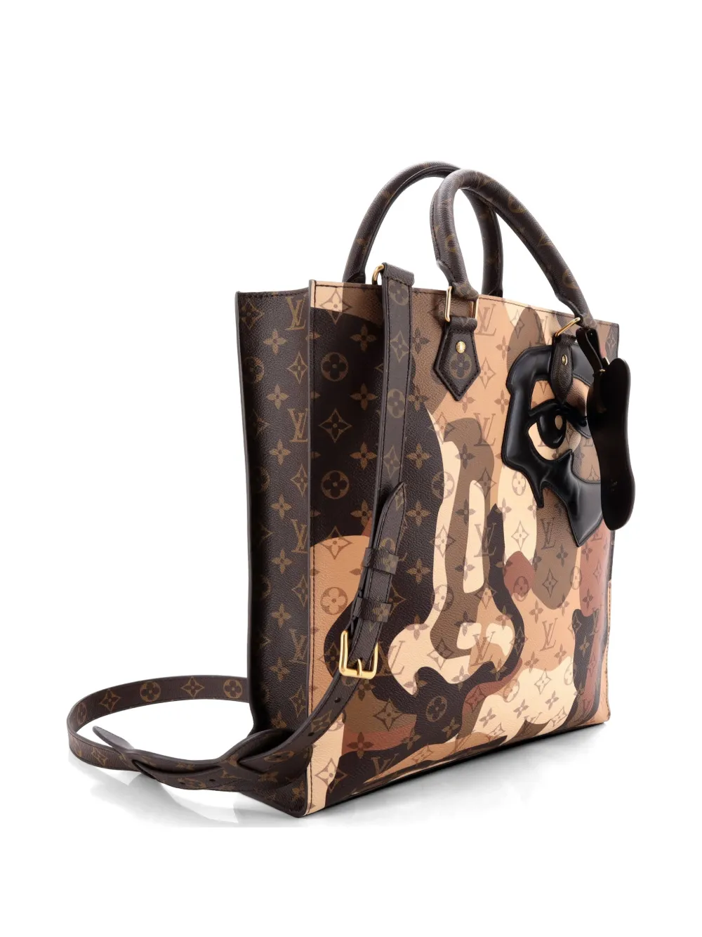  Louis Vuitton Pre-owned X Kid Super Sac Plat Nv Limited Edition Patchwork Printed Camouflage Monogram Canvas Tote Bag - Marron 