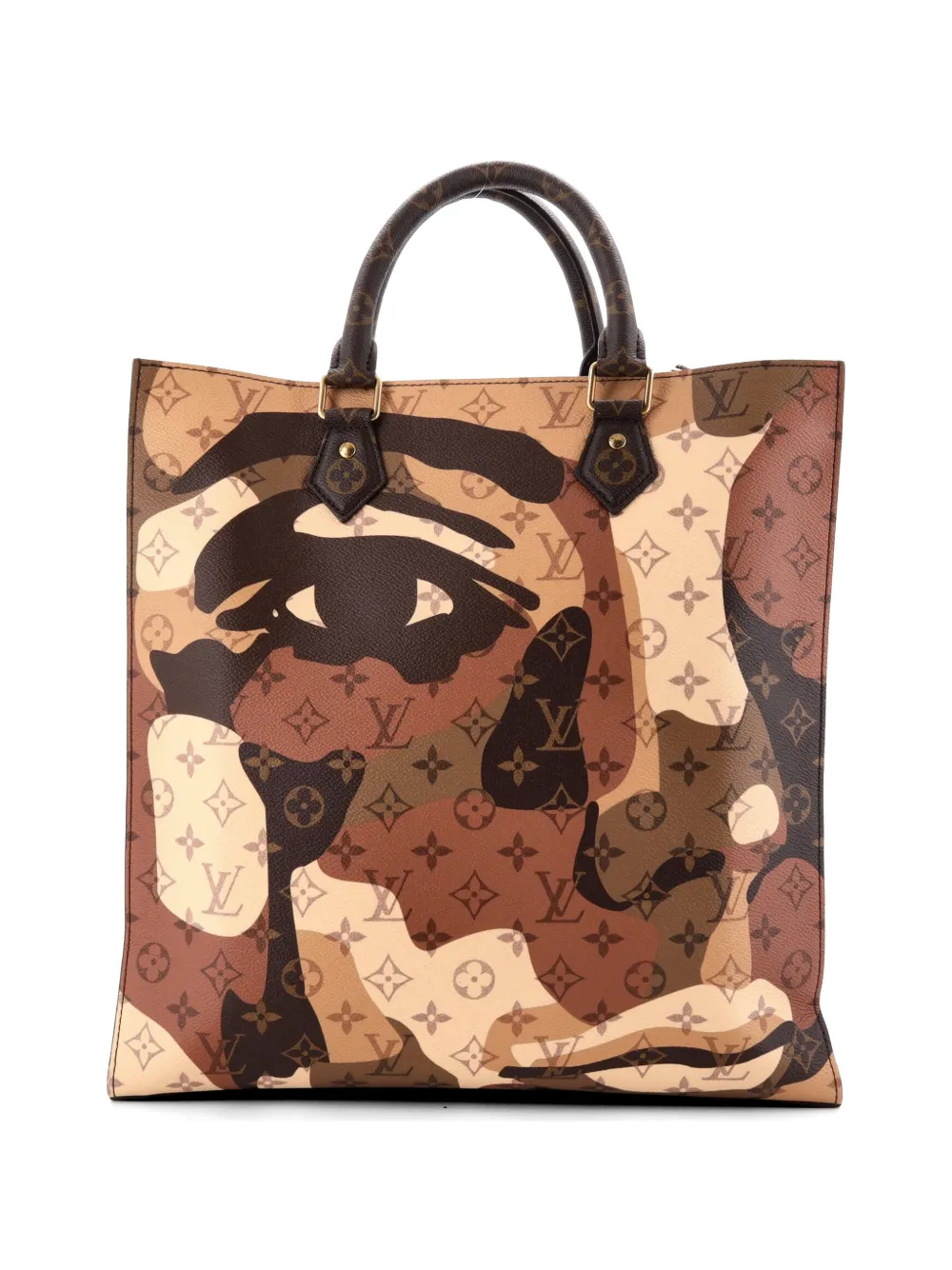  Louis Vuitton Pre-owned X Kid Super Sac Plat Nv Limited Edition Patchwork Printed Camouflage Monogram Canvas Tote Bag - Marron 