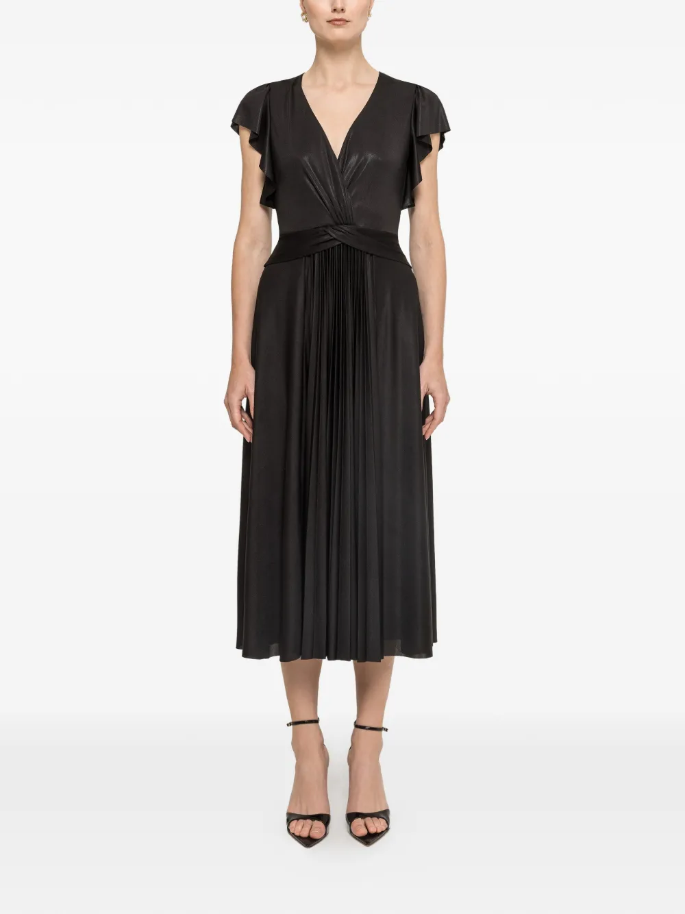NISSA glossy-effect midi dress - Nero
