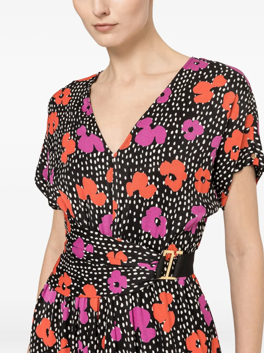 NISSA Viscose midi-jurk met bloemenprint Zwart