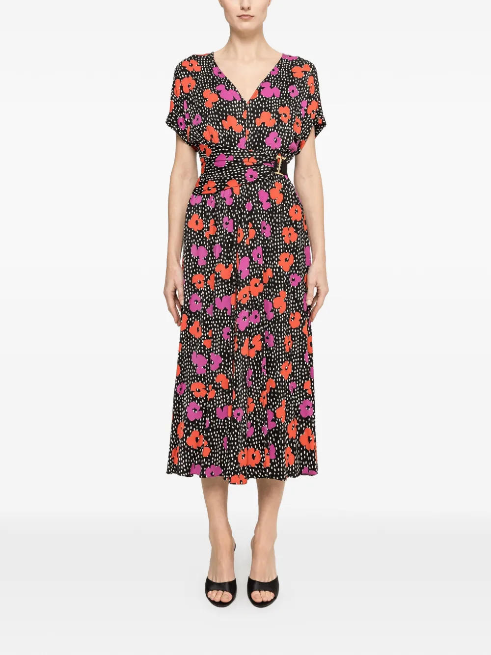 NISSA floral-print viscose midi dress - Nero